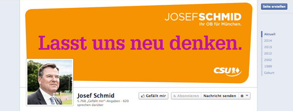 Facebook Seite von Spizenkandidat der CSU: Josef Schmid 