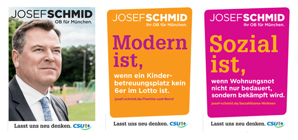 Wahlplakate von Spizenkandidat der CSU: Josef Schmid 